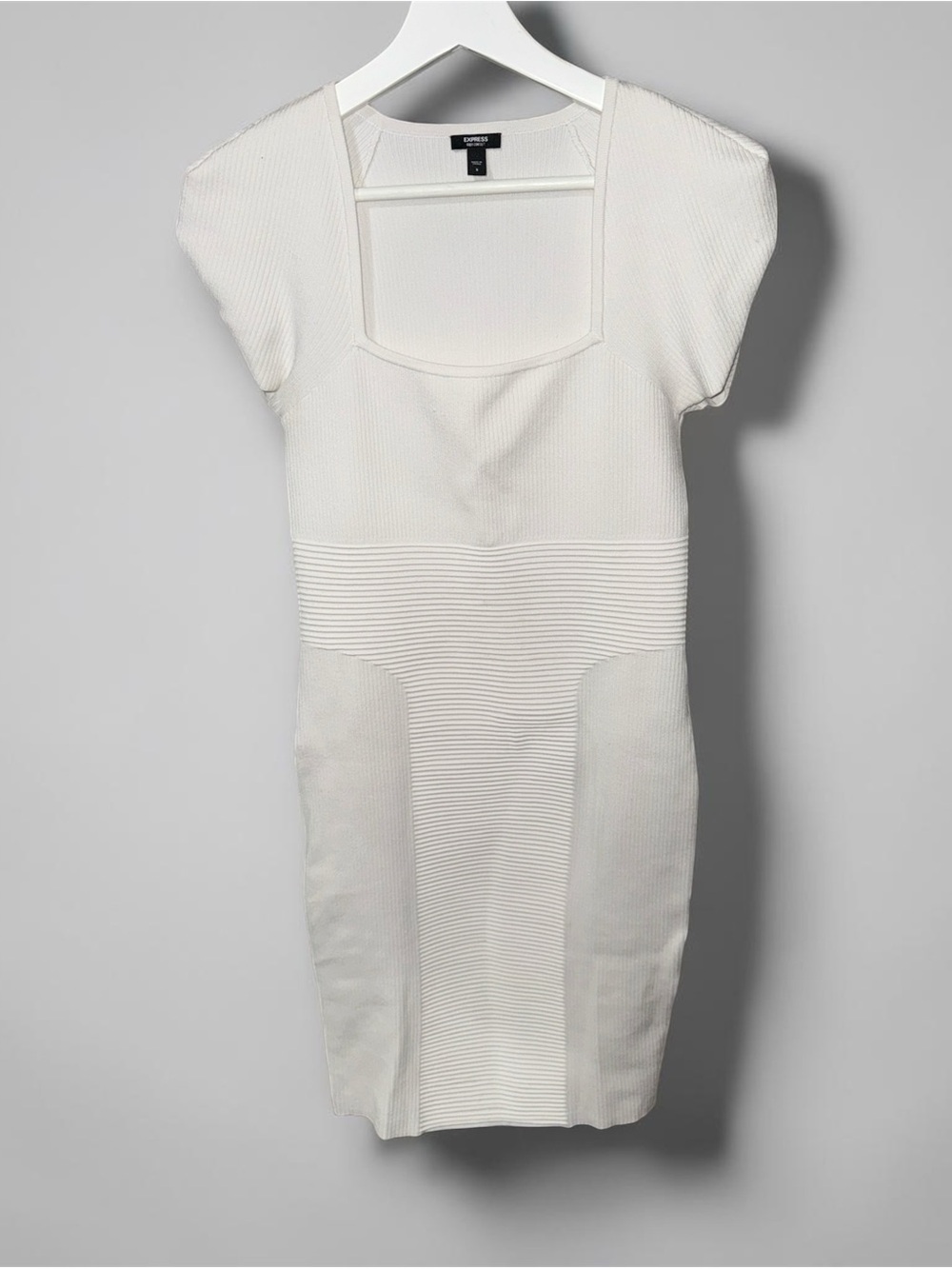 Express White Ribbed Bodycon Dress Small Square Neck Mini Dress